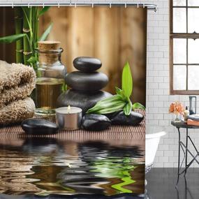 img 3 attached to 🛀 Zen Stones Spa Oil Wood Massage Relax Candle Ayurvedic Water Bamboo Green Shower Curtain Set - Includes Non-Slip Rugs, Toilet Lid Cover, and Bath Mat | Bathroom Decor Set, 72" x 72