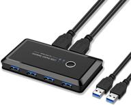 🔁 high-speed usb 3.0 switch: easily share 4 port peripheral switcher adapter hub for keyboard, mouse, printer, scanner - one-button swapping, mac/windows/linux compatible logo