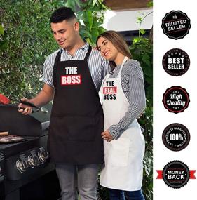 img 2 attached to 👩 Nomsum, The Boss & Real Boss Apron Set: Perfect Kitchen Couples Gift Set for Special Occasions - Engagements, Weddings, Anniversaries and More! 2-piece, One-size