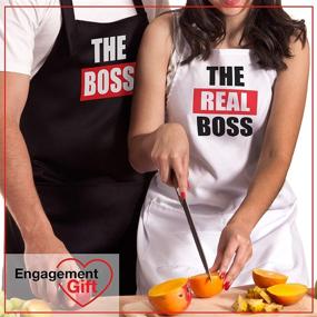 img 3 attached to 👩 Nomsum, The Boss & Real Boss Apron Set: Perfect Kitchen Couples Gift Set for Special Occasions - Engagements, Weddings, Anniversaries and More! 2-piece, One-size