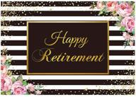 🎉 funnytree 7x5ft happy retirement party backdrop with black and white stripes, flowers, and congrats retire photography background - watercolor floral design with gold sprinkle cake table decorations - ideal banner for photo booth props логотип