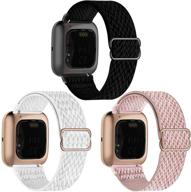 📿 gbpoot эластичные ремни для часов 3 штуки для fitbit versa/versa 2/versa lite/versa se - регулируемый нейлоновый растягивающийся спортивный браслет для умных часов versa для женщин и мужчин - черный, грозовой серый, армейской зеленый логотип