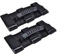 🚗 2-pack grab handle set - easy-to-fit 3 straps design for jeep wrangler tj yj jk, compatible with 1987-2021 models (black) logo