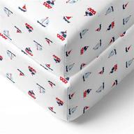 ⛵️ bacati - little sailor soft and breathable 100% cotton muslin crib fitted sheets - fits standard 28 x 52 x 5 crib & toddler mattresses (boats - navy/red) logo