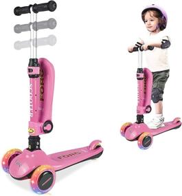 img 4 attached to 🛴 2-in-1 Kick Scooter for Kids - Toddler Scooter with Wide PU Light-Up Wheels, Adjustable Height, Wide Deck, Back Wheel Brake - Suitable for Boys and Girls Ages 1-14 Years