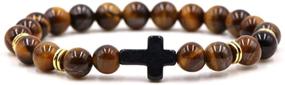 img 2 attached to 💎 6Pcs Cross Natural Stone Bead Bracelet Set: Volcanic Lava Rock, Turquoise, Tiger Eye | Healing Balance Jewelry Gift for Women, Men, Girls, Boys