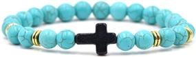 img 1 attached to 💎 6Pcs Cross Natural Stone Bead Bracelet Set: Volcanic Lava Rock, Turquoise, Tiger Eye | Healing Balance Jewelry Gift for Women, Men, Girls, Boys