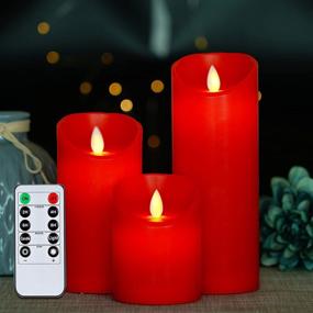 img 3 attached to 🕯️ Set of 3 Red Wax Flameless Candles with Remote and Timer for a Flickering Moving Wick Dancing Flame - 5plots 4&#34;6&#34;8&#34; Candles