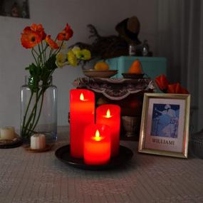 img 2 attached to 🕯️ Set of 3 Red Wax Flameless Candles with Remote and Timer for a Flickering Moving Wick Dancing Flame - 5plots 4&#34;6&#34;8&#34; Candles