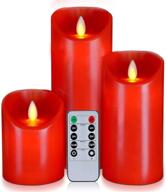 🕯️ set of 3 red wax flameless candles with remote and timer for a flickering moving wick dancing flame - 5plots 4&#34;6&#34;8&#34; candles логотип