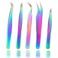 💅 enhance your beauty with allstarry 5pcs stainless steel rainbow eyelash extension tweezers kit - perfect for nail art, facial hair, and eyebrow maintenance! logo