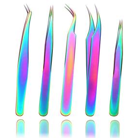 img 4 attached to 💅 Enhance Your Beauty with Allstarry 5pcs Stainless Steel Rainbow Eyelash Extension Tweezers Kit - Perfect for Nail Art, Facial Hair, and Eyebrow Maintenance!