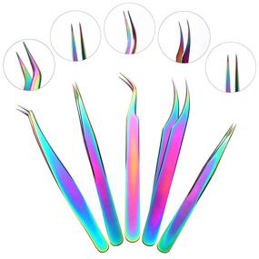 img 3 attached to 💅 Enhance Your Beauty with Allstarry 5pcs Stainless Steel Rainbow Eyelash Extension Tweezers Kit - Perfect for Nail Art, Facial Hair, and Eyebrow Maintenance!