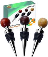 🍾 jetkong reusable wine and beverage bottle stoppers with wooden balls - set of 3 in red, black, and yellow логотип