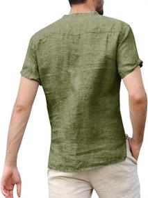 img 3 attached to Casual Henley Shirts Cotton Sleeve Men's Clothing for Shirts