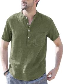 img 4 attached to Casual Henley Shirts Cotton Sleeve Men's Clothing for Shirts