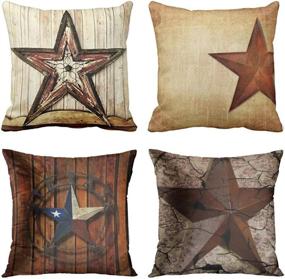 img 4 attached to Emvency Set of 4 Rustic Country Western Star Barn Wooden Cabin Decorative Throw Pillow Covers - Primitive Home Decor Square 18x18 Inches Pillowcases