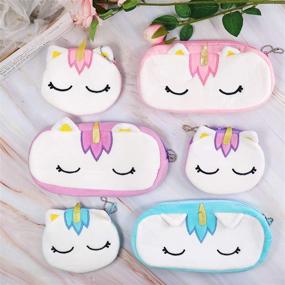 img 1 attached to 🦄 Unicorn Cotton Pencil Bag Set - 6 Soft Pencil Cases, Makeup & Cosmetic Bag