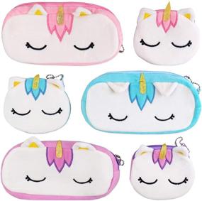 img 4 attached to 🦄 Unicorn Cotton Pencil Bag Set - 6 Soft Pencil Cases, Makeup & Cosmetic Bag