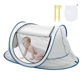 img 4 attached to 🏖️ Пляжная палатка для младенцев NEQUARE - Большая поп-ап палатка для пляжа, защита от солнца UPF 50+ с москитной сеткой, синий детский оттенок