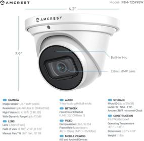 img 2 attached to 📷 Amcrest UltraHD 4K Outdoor Security Camera: 8MP IP Turret PoE, NightVision, MicroSD Recording (256GB), Weatherproof - White