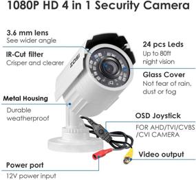 img 3 attached to ZOSI 1080P 2.0MP HD 1920TVL Гибридная 4-в-1 TVI/CVI/AHD/960H CVBS Охранная камера CCTV для использования внутри и снаружи, 🎥 80 футов ночного видения, Алюминиевый корпус, для 960H, 720P, 1080P, 5MP, 4K Аналоговый видеорегистратор (белый)
