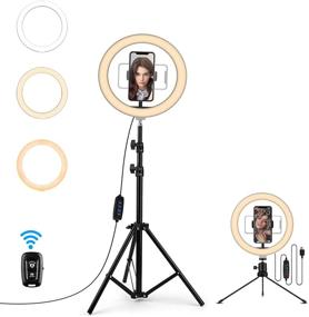 img 4 attached to 📸 HT HOOKTHER 10.2-Inch Selfie Ring Light with 63-Inch Tripod Stand &amp; Phone Holder, including Bluetooth Shutter, for Live Streaming, Makeup, Meetings, YouTube Videos, Vlogging. Compatible with iPhone, Android Phones, and Cameras.