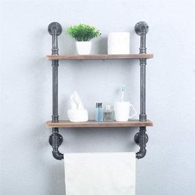 img 3 attached to 🚽 Rustic Industrial Bathroom Shelves: 2 Tiered Wall Mounted Pipe Shelving with Towel Bar - Farmhouse Towel Rack, Metal Floating Shelves Towel Holder, Iron Distressed Shelf Over Toilet