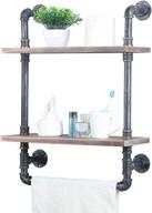 🚽 rustic industrial bathroom shelves: 2 tiered wall mounted pipe shelving with towel bar - farmhouse towel rack, metal floating shelves towel holder, iron distressed shelf over toilet logo