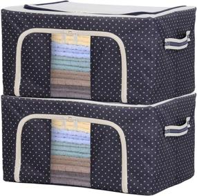 img 4 attached to 📦 FPL Foldable Steel Frame Storage Bin Box with Waterproof Oxford Cloth Storage Bag - Collapsible Storage Containers Organizer for Clothes, Beddings, Towels, Pillows (Navy Blue, 24L, Set of 2)