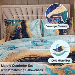 img 1 attached to 🔥 Burning Mountain Printed Bedding Set with Watercolor Artwork Design - A Nice Night Marble-Like, Retro Style Comforter Set in Ultra Soft Fabric (Blue, Queen Size: 88-by-88-inches)