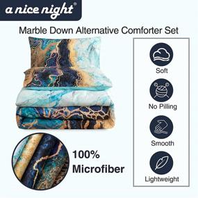 img 3 attached to 🔥 Burning Mountain Printed Bedding Set with Watercolor Artwork Design - A Nice Night Marble-Like, Retro Style Comforter Set in Ultra Soft Fabric (Blue, Queen Size: 88-by-88-inches)