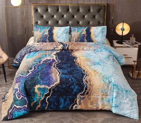 img 4 attached to 🔥 Burning Mountain Printed Bedding Set with Watercolor Artwork Design - A Nice Night Marble-Like, Retro Style Comforter Set in Ultra Soft Fabric (Blue, Queen Size: 88-by-88-inches)
