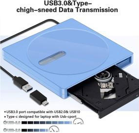 img 1 attached to Portable USB 3.0 External CD/DVD +/-RW Drive - Slim DVD/CD ROM Rewriter Burner for Laptop (Blue)