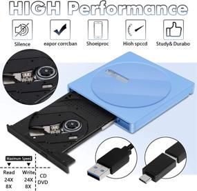 img 2 attached to Portable USB 3.0 External CD/DVD +/-RW Drive - Slim DVD/CD ROM Rewriter Burner for Laptop (Blue)