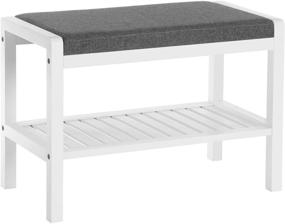 img 4 attached to SONGMICS Shoe Rack Bench with Cushion Seat, Storage Shelf, Shoe Organizer, Supports 350 lbs, Perfect for Entryway, Bedroom, Living Room, Hallway, Garage, Mud Room - White ULBS65WN