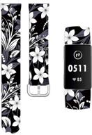 endiy designer aesthetic patterned silicone bands for women - compatible with fitbit charge 3 / charge 3 se / charge 4 small large - black floral flower logo