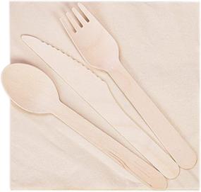 img 1 attached to Earth's Natural Alternative 100% Compostable Cutlery Set [50 sets] - Camping Utensil Set with Spoon, Forks, Knives & Bamboo Napkins for Weddings, Parties, Picnics, and Events