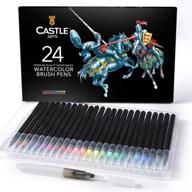 🖌️ castle art supplies 24 watercolor brush pens for adults artists with vibrant markers, flexible nylon brush tip for coloring books, calligraphy, drawing, and writing, includes a free blending water pen logo