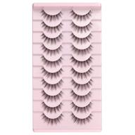 👁️ 10 pair pack of wispy 3d mink false eyelashes - natural lashes with clear band (14mm) logo