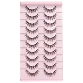 img 4 attached to 👁️ 10 Pair Pack of Wispy 3D Mink False Eyelashes - Natural Lashes with Clear Band (14mm)