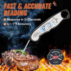 img 1 attached to Fast & Precise Instant Read Meat Thermometer with Backlight, Magnet, Calibration, and Foldable Probe - Perfect for Deep Fry, BBQ, Grill, and Roast Turkey Cooking