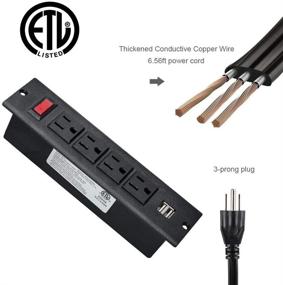 img 3 attached to 💼 Black Conference Recessed Power Strip: 4 Outlet, 2 USB Ports, Switch, 6.56ft Extension Cord