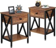 🛋️ vecelo modern x-design night stand: stylish and versatile end drawer storage shelf side table - brown, set of 2 логотип