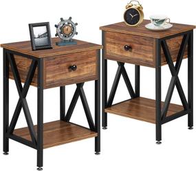 img 3 attached to 🛋️ VECELO Modern X-Design Night Stand: Stylish and Versatile End Drawer Storage Shelf Side Table - Brown, Set of 2