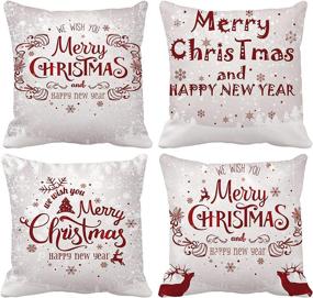 img 4 attached to 🎄 Christmas Throw Pillow Covers 18x18 Set of 4 - Festive Xmas & Happy New Year Decorations for Sofa, Bedroom, Car & Farmhouse