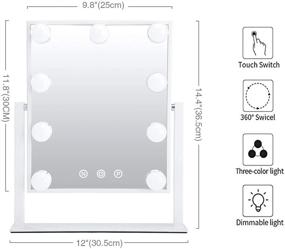img 1 attached to 💄 Улучшите свой опыт одевания с зеркалом для макияжа Kotdning - освещенным 9-ю возможностями диммирования лампочек, 3-мя цветами освещения и 360 ° вращением для гардеробной комнаты и спальни.