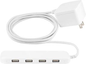 img 4 attached to УльтраPro 4 портовая USB настенная розетка: премиум-удлинитель на 6 футов с плетеной оболочкой | Настенное крепление | 4,8 Ампер/24 Ватт | iPhone/iPad/Samsung Galaxy/Google Pixel | Сертифицировано UL | Белая - 44139-T1