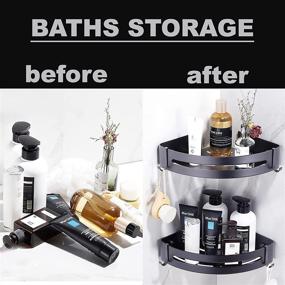 img 2 attached to 🚿 Maximize Bathroom Storage with PALFIK Shower Caddy Corner - 3 Pack Black Shower Shelf with Rustproof Hooks & Shampoo Holder