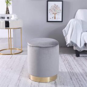 img 3 attached to 🪑 Grey Velvet Round Storage Ottoman - Small Size, Footrest Stool with Gold Metal Base for Living Room, Bedroom, and Entrance